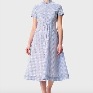 Trapunto-stitch floral dot print cotton poplin dress